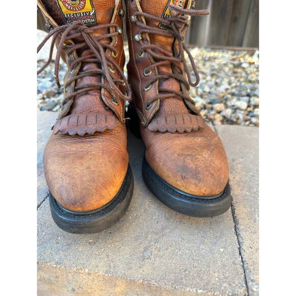 Vintage Justin 762 Brown Leather Lace-Up Original Work Kiltie Boots size 7.5 C - Picture 16 of 16
